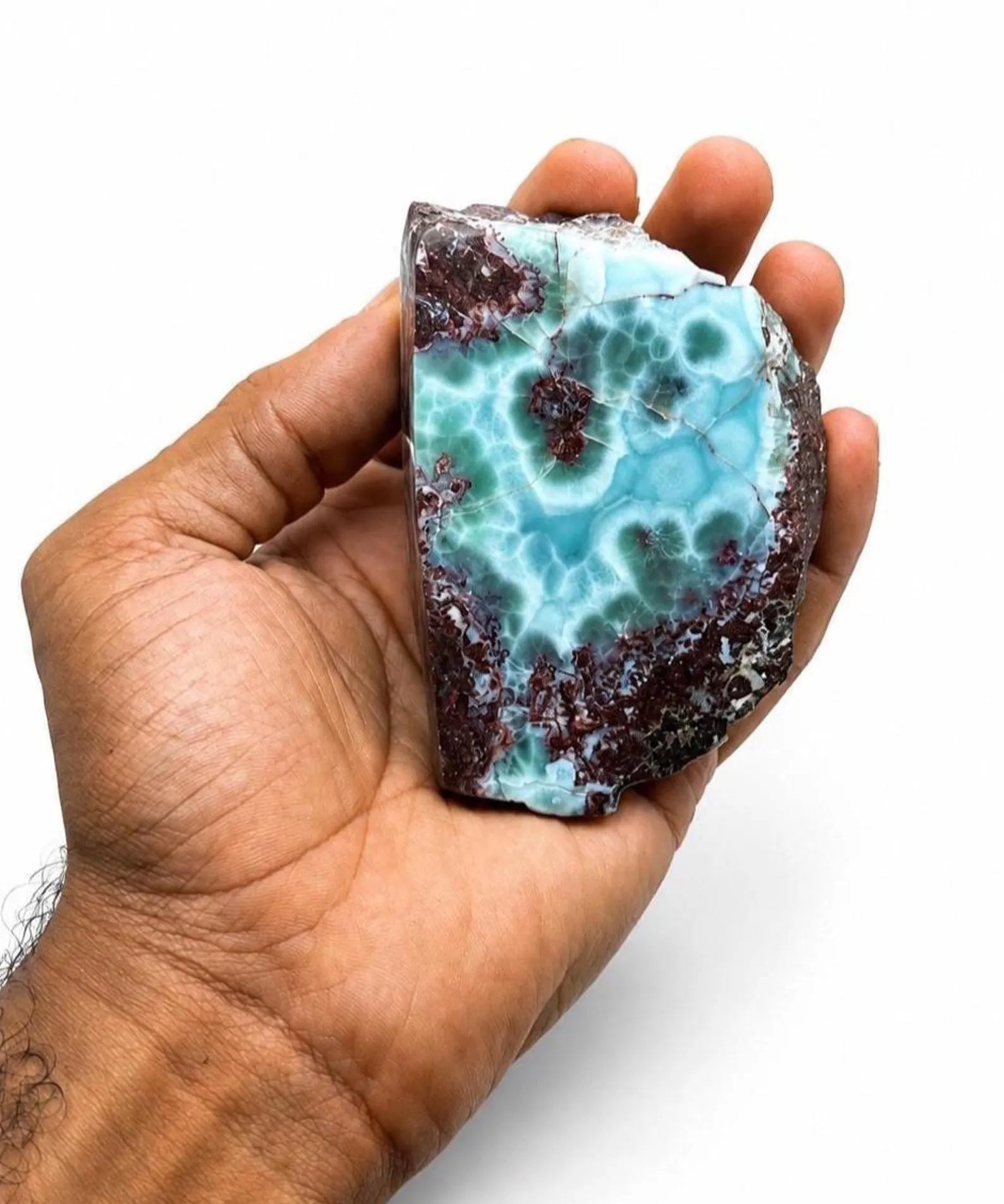 Collector grade Dominican Larimar specimen, front view, for collectors, Mauna Vibes