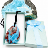 Larimar Jasper Stone Necklace With Red Inclusions for Men & Women