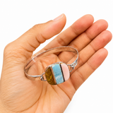 Larimar, Pink Coral & Dominican Amber Sterling Silver Bracelet