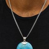 Round Larimar Pendant, AAA Blue Turquoise, 925 Sterling Silver Unisex Jewelry