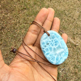Larimar Stone Necklace – AAA With Turtleback Translucent & Webbing Patterns