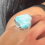 Rough Larimar Ring – 925 Sterling Silver Dominican Stone Jewelry