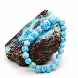 Larimar Bead Bracelet – 7–8mm Beads with 13mm Center Bead, Genuine Dominican Blue Stone