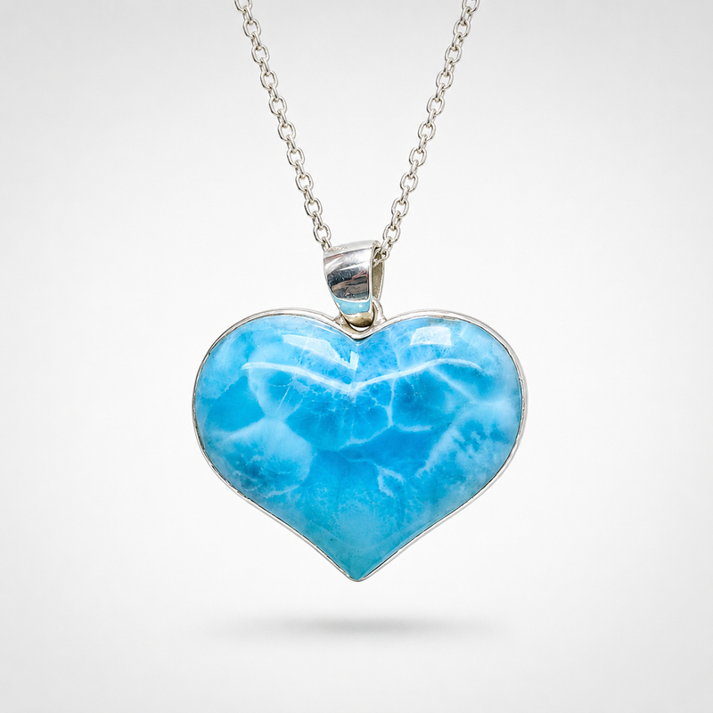 Large Larimar Heart Pendant in 925 Sterling Silver