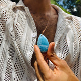 Larimar Teardrop Necklace , Ocean Blue Webbing Pattern for Men & Women