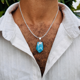 Larimar Pendant, AAA Blue Dominican Stone Unisex 925 Sterling Silver Jewelry