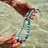 Larimar Bead Jasper Necklace – Red Matrix, Graduated Round Beads, 925 Sterling Silver