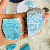 Collector grade Dominican Larimar round pendant in 925 sterling silver, additional view, for everyday wear, Mauna Vibes