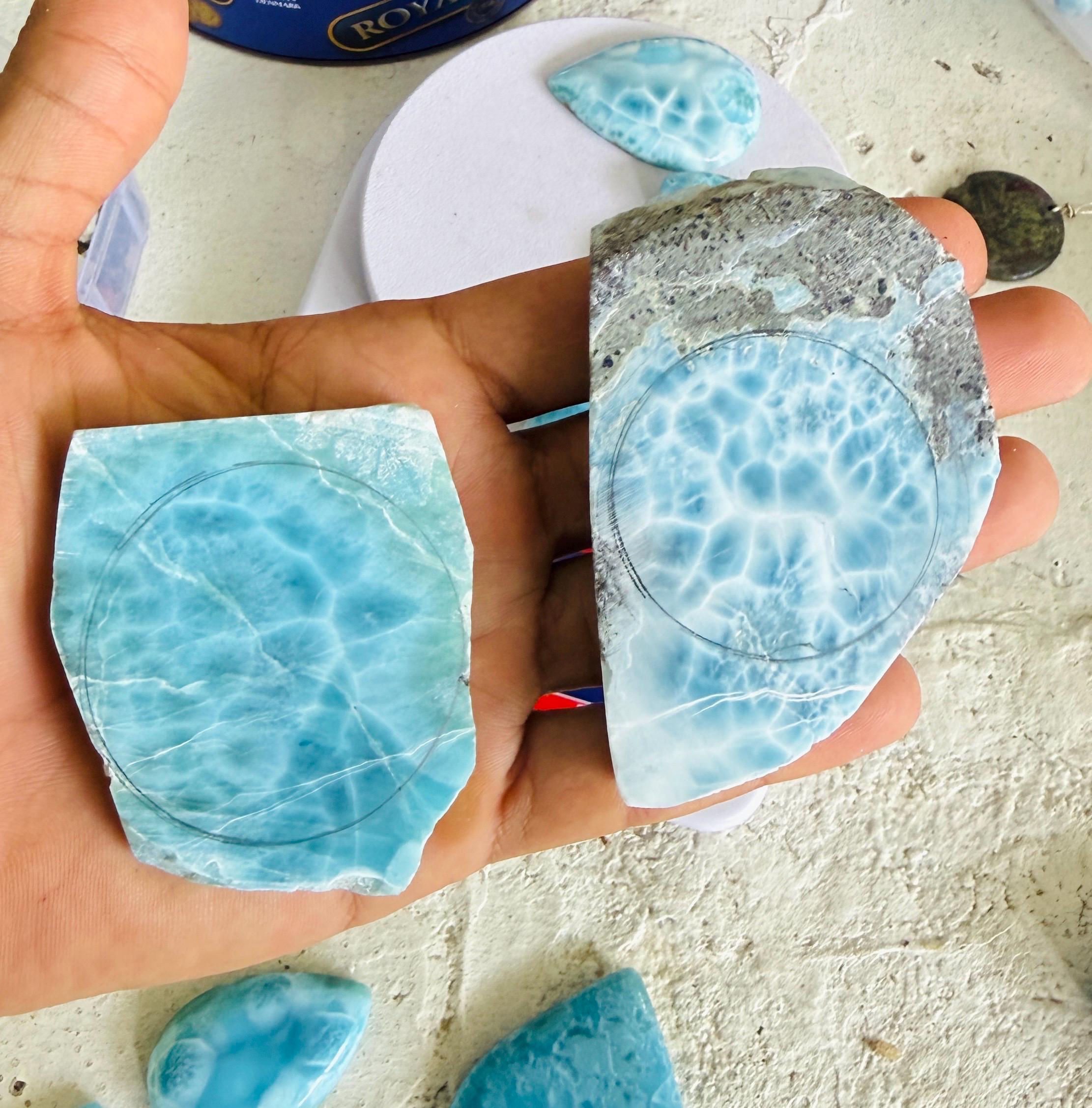 Collector grade Dominican Larimar round pendant in 925 sterling silver, additional view, for everyday wear, Mauna Vibes