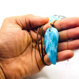 Larimar Angel Wing Necklace – AAA Dominican Larimar Unisex Jewelry On Adjustable Cord