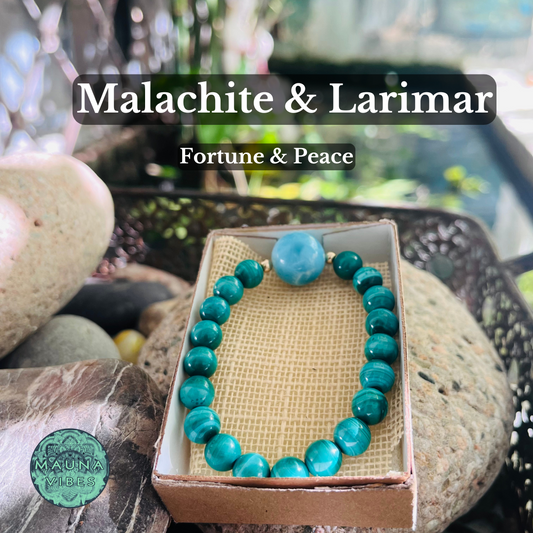 Larimar & Malachite Healing Bracelet –  AAA Quality 8mm Natural Gemstone Jewelry for Emotional Healing, Stress Relief & Transformation"