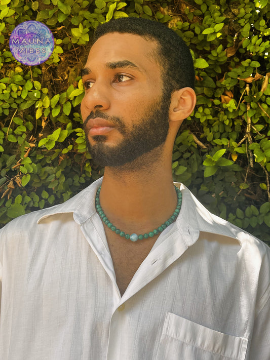 Man wearing Larimar Necklace