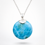 Colgante de larimar redondo – Patrón fractal de 100g, Plata de ley 925