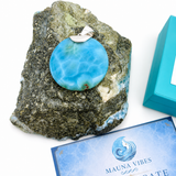 Colgante de larimar redondo – Patrón fractal de 100g, Plata de ley 925