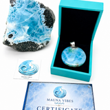 Colgante de larimar redondo – Patrón fractal de 100g, Plata de ley 925