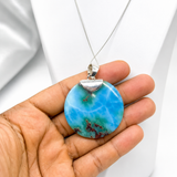 Colgante de larimar redondo – Patrón fractal de 100g, Plata de ley 925