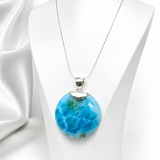 Colgante de larimar redondo – Patrón fractal de 100g, Plata de ley 925