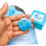 Colgante de larimar redondo – Patrón fractal de 100g, Plata de ley 925