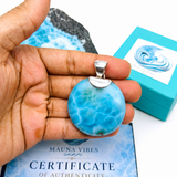 Colgante de larimar redondo – Patrón fractal de 100g, Plata de ley 925