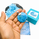 Colgante de larimar redondo – Patrón fractal de 100g, Plata de ley 925
