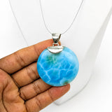 Colgante de larimar redondo – Patrón fractal de 100g, Plata de ley 925