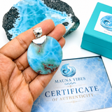 Colgante de larimar redondo – Patrón fractal de 100g, Plata de ley 925