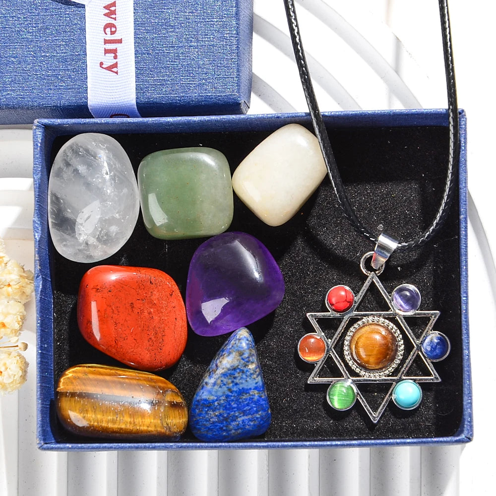 Jewelry set with a Star of David pendant and colorful stones in a box
