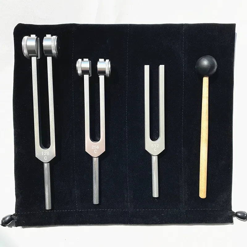 Juego de 3 diapasones de aluminio de 128 Hz, 256 Hz y 512 Hz para reiki, yoga, meditación y sanación sonora.
