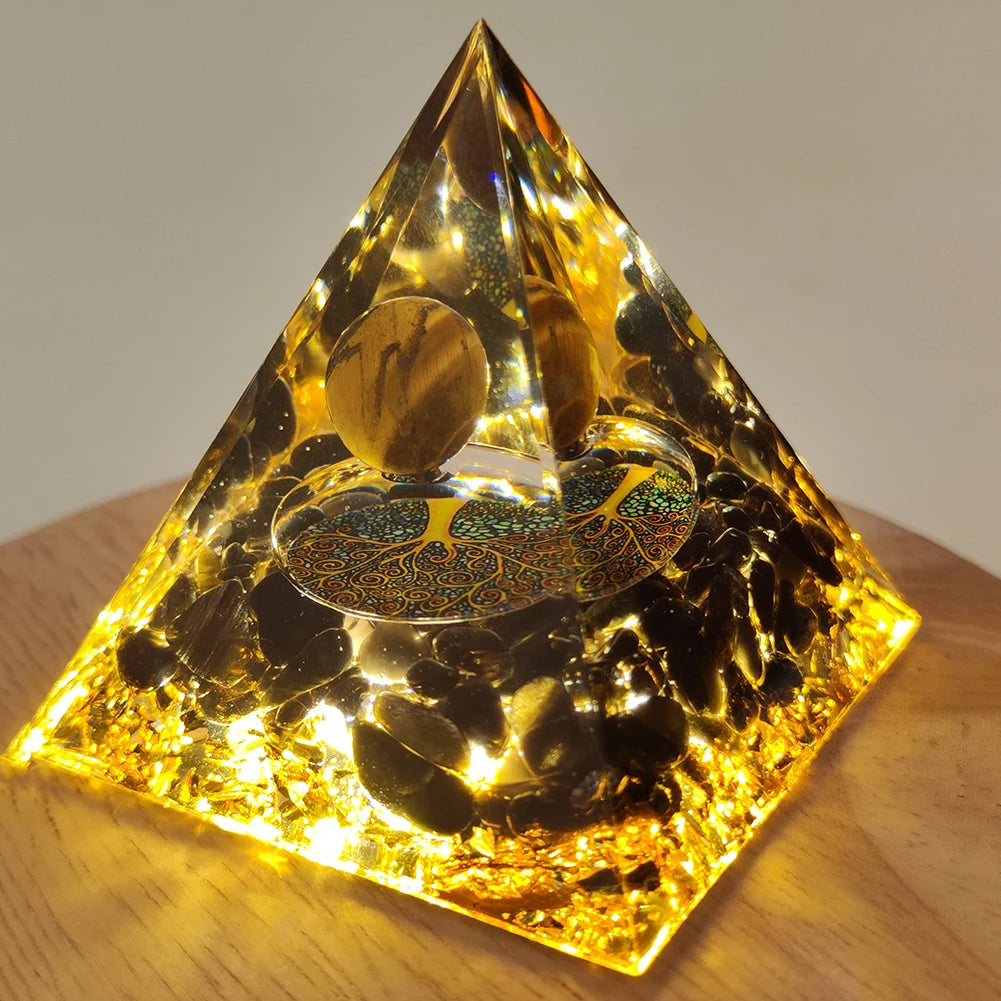 Pirámide de energía de orgonita con piedras preciosas naturales: sanación con cristales, herramienta para chakras, protección de cobre, antirradiación y CEM. El regalo espiritual perfecto.