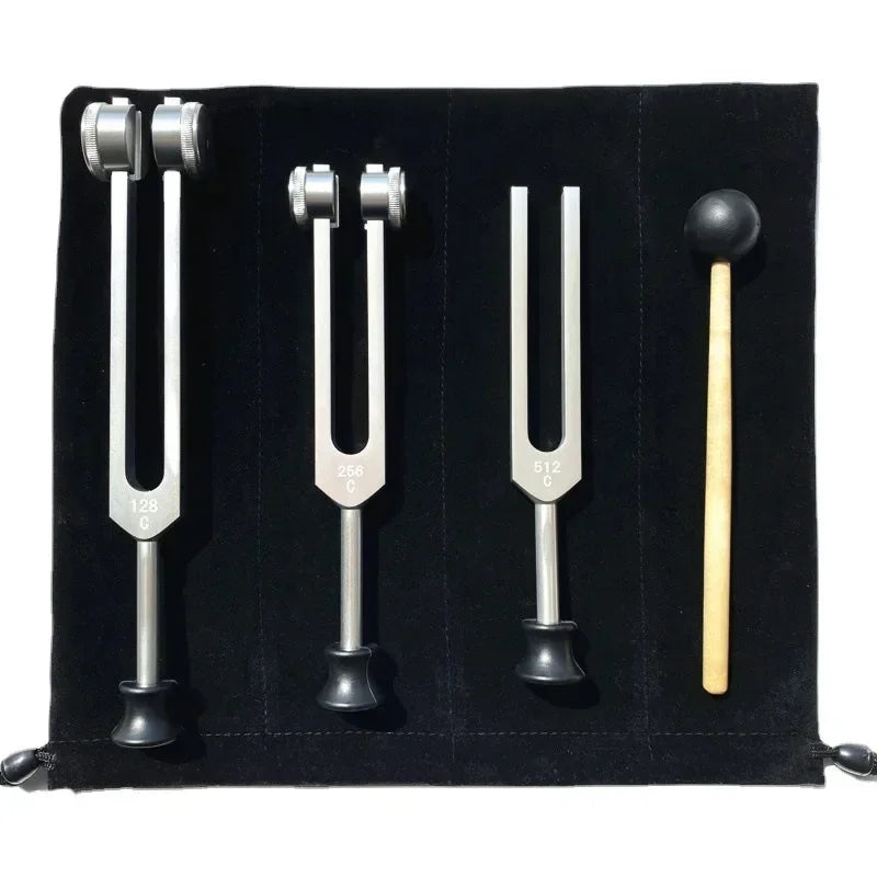 Juego de 3 diapasones de aluminio de 128 Hz, 256 Hz y 512 Hz para reiki, yoga, meditación y sanación sonora.