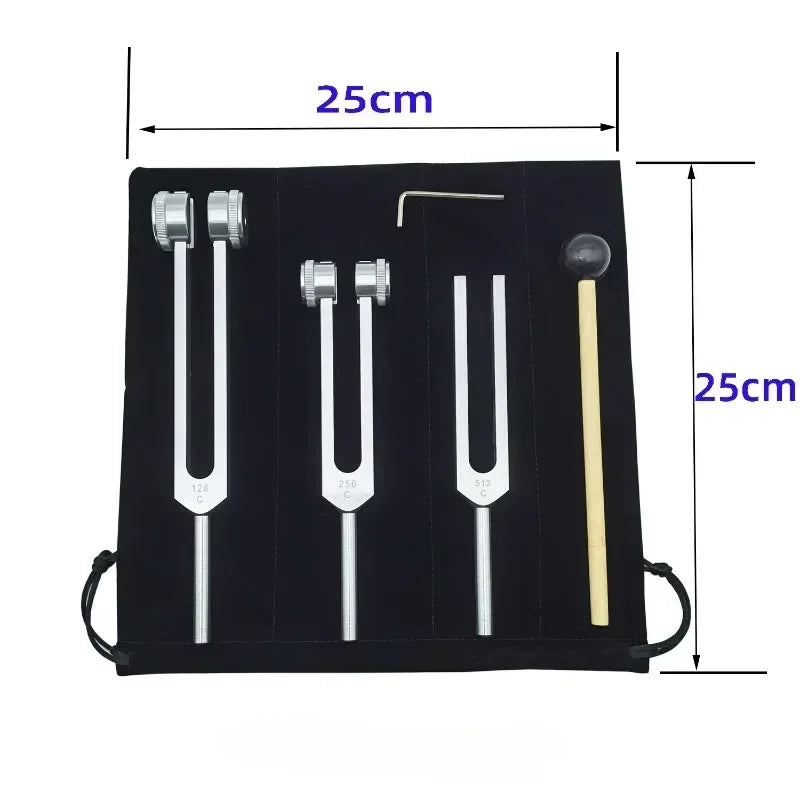Juego de 3 diapasones de aluminio de 128 Hz, 256 Hz y 512 Hz para reiki, yoga, meditación y sanación sonora.