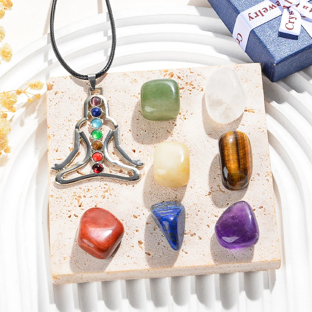 Kit de cristales de los 7 chakras: collares y piedras para meditación, sanación y geometría sagrada