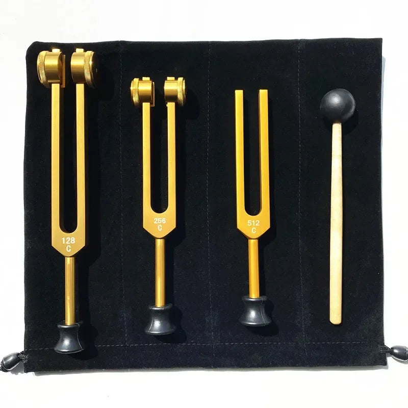 Juego de 3 diapasones de aluminio de 128 Hz, 256 Hz y 512 Hz para reiki, yoga, meditación y sanación sonora.