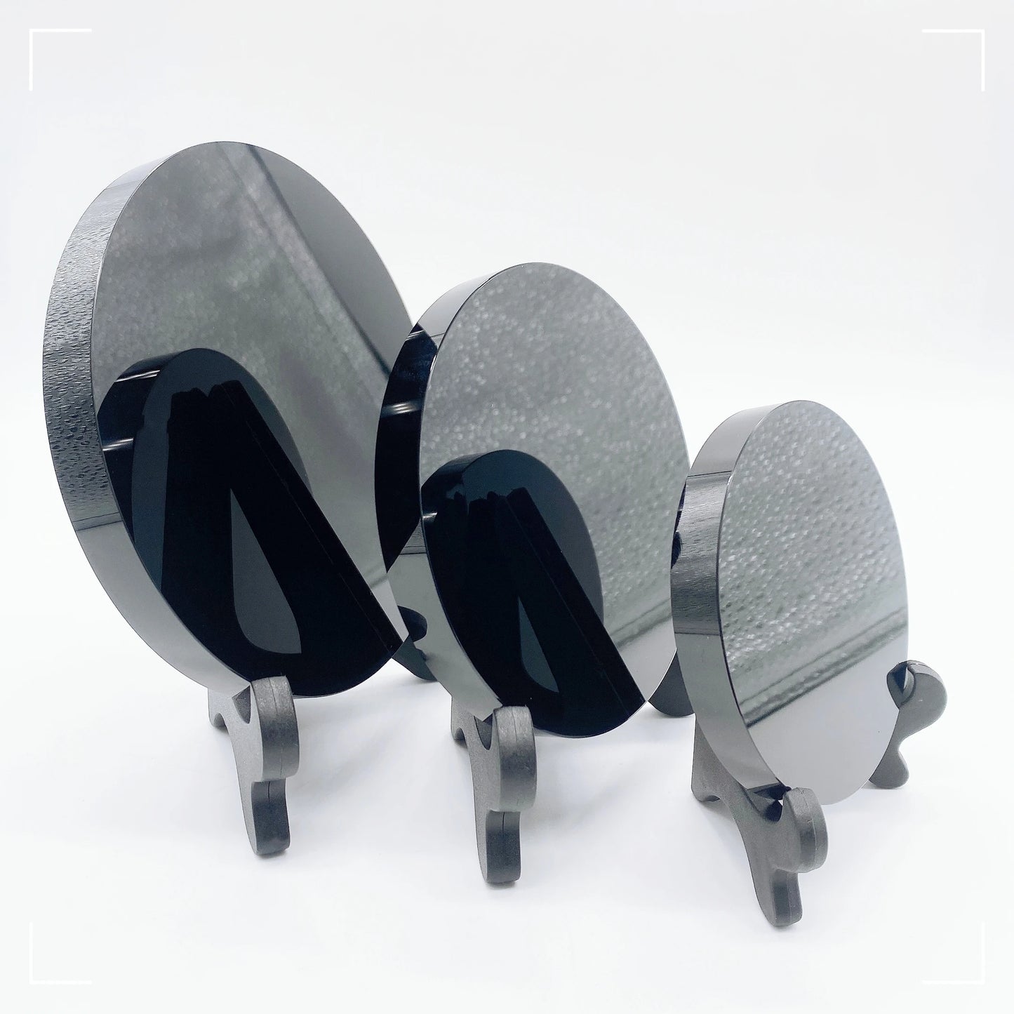 Natural Obsidian Mirror with Base – Spiritual Protection, Altar & Home Decor (40–120mm)