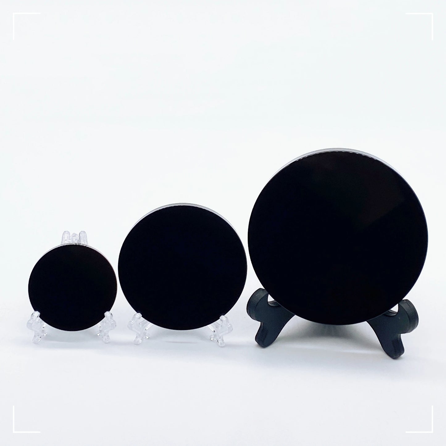 Natural Obsidian Mirror with Base – Spiritual Protection, Altar & Home Decor (40–120mm)