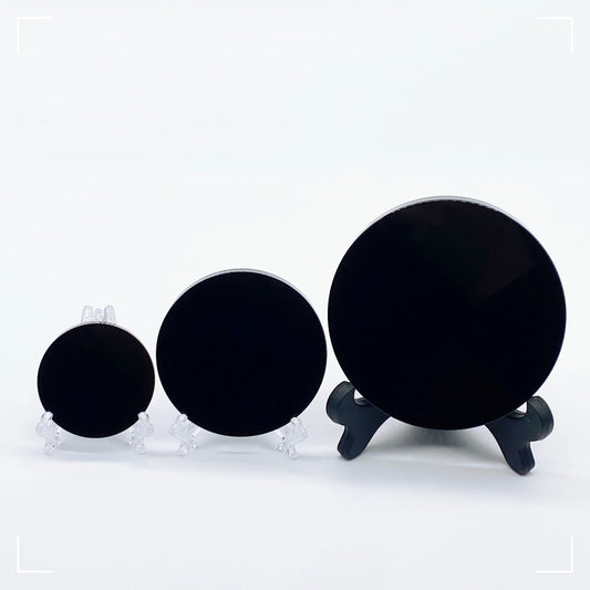 Natural Obsidian Mirror with Base – Spiritual Protection, Altar & Home Decor (40–120mm)