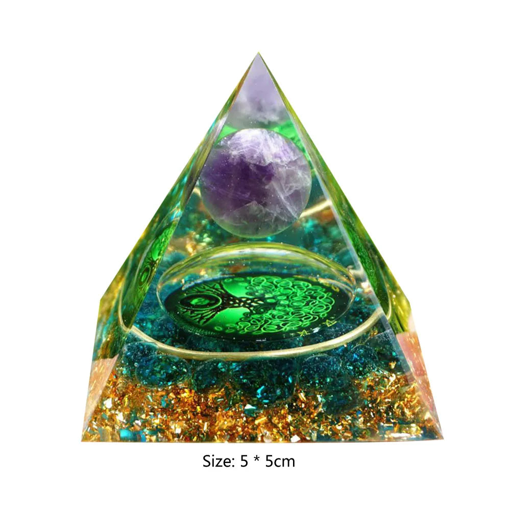 Pirámide de energía de orgonita con piedras preciosas naturales: sanación con cristales, herramienta para chakras, protección de cobre, antirradiación y CEM. El regalo espiritual perfecto.