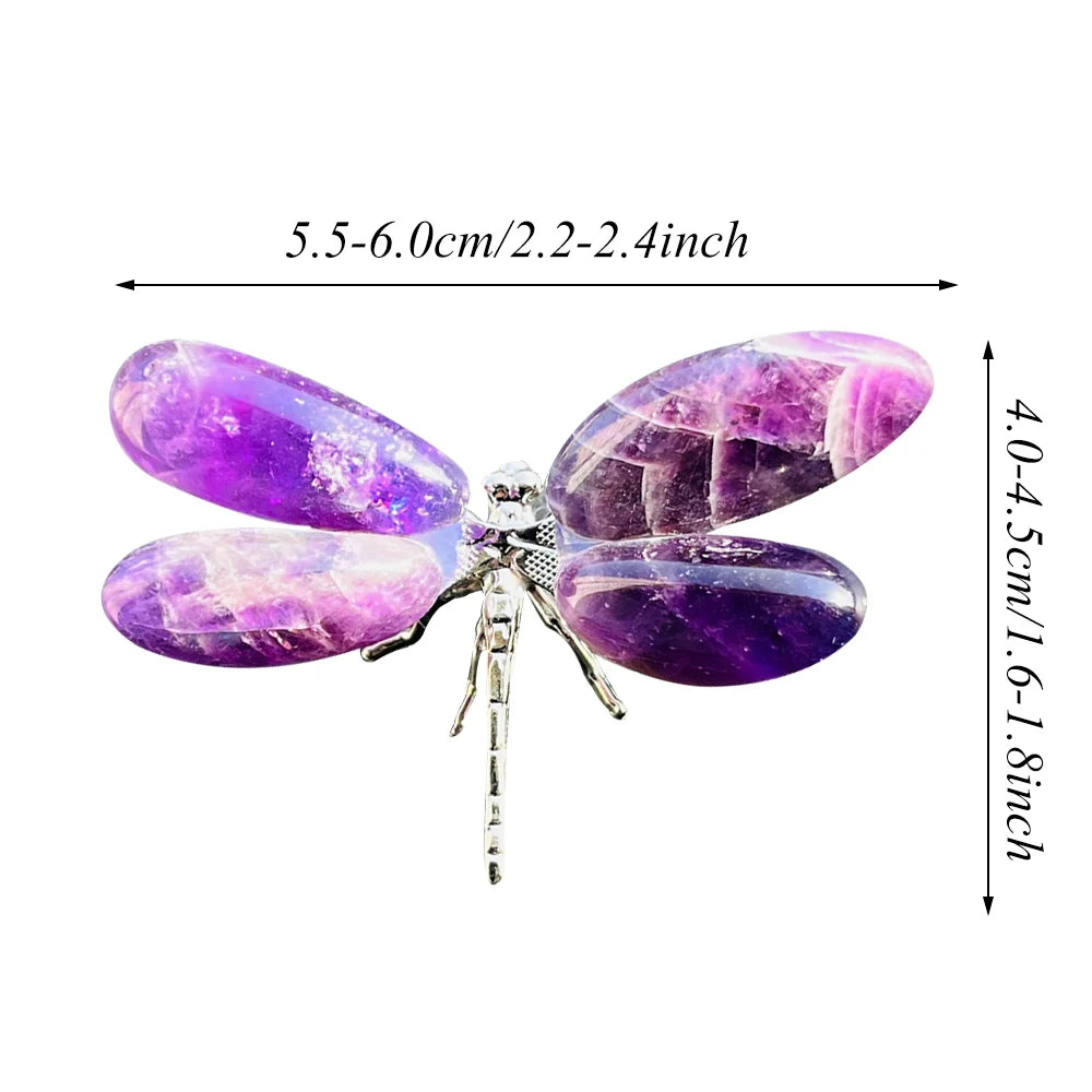 Dream Amethyst Dragonfly Ornament – 5.5–6.0cm (2.2–2.4") Handcrafted Crystal Insect Decor, Unique Spiritual Gift