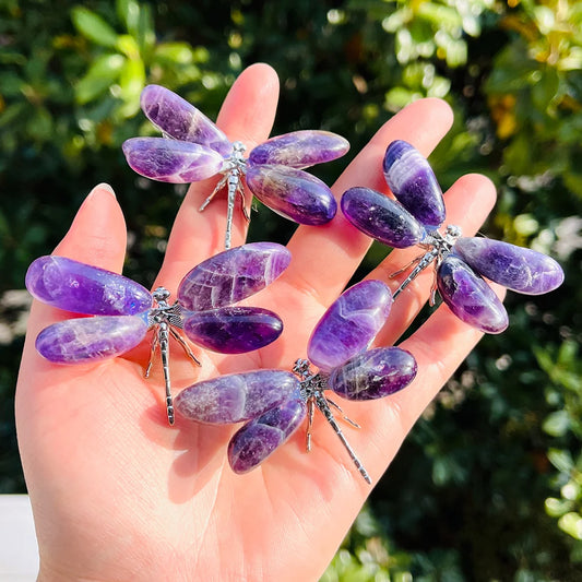 Dream Amethyst Dragonfly Ornament – 5.5–6.0cm (2.2–2.4") Handcrafted Crystal Insect Decor, Unique Spiritual Gift
