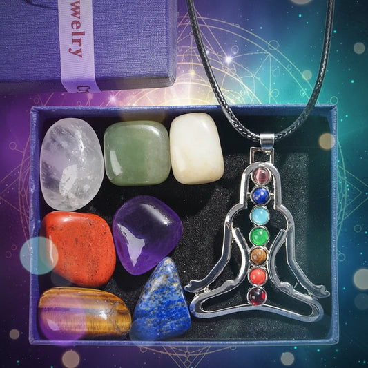 Kit de cristales de los 7 chakras: collares y piedras para meditación, sanación y geometría sagrada