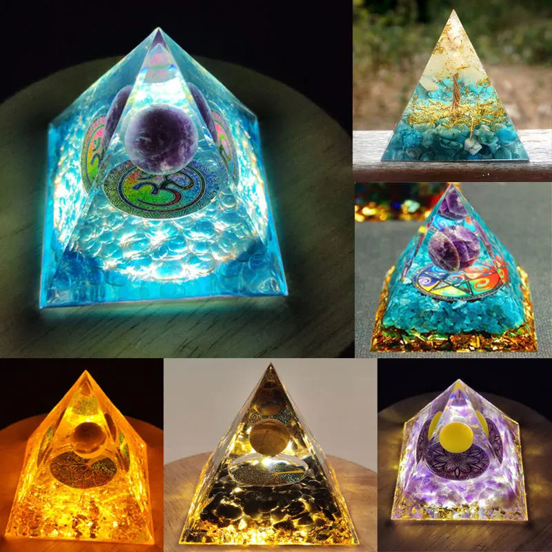 Pirámide de energía de orgonita con piedras preciosas naturales: sanación con cristales, herramienta para chakras, protección de cobre, antirradiación y CEM. El regalo espiritual perfecto.
