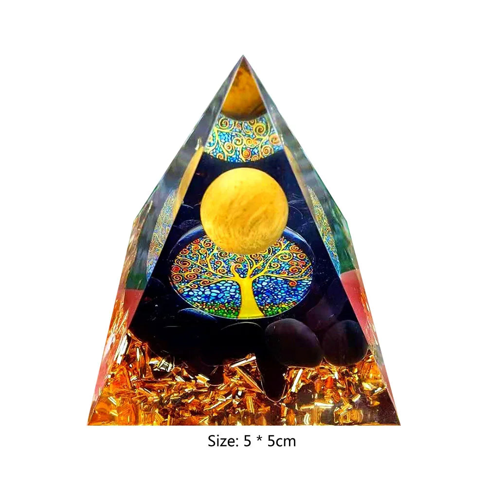 Pirámide de energía de orgonita con piedras preciosas naturales: sanación con cristales, herramienta para chakras, protección de cobre, antirradiación y CEM. El regalo espiritual perfecto.