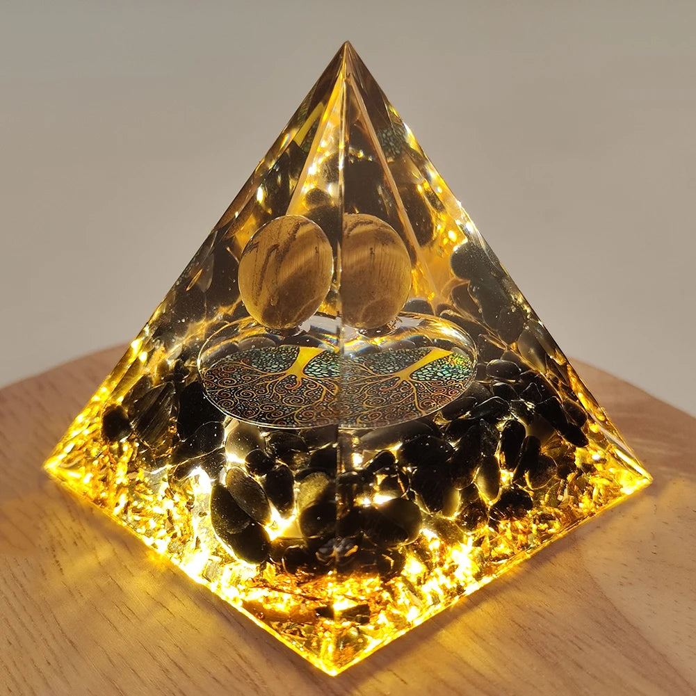 Pirámide de energía de orgonita con piedras preciosas naturales: sanación con cristales, herramienta para chakras, protección de cobre, antirradiación y CEM. El regalo espiritual perfecto.