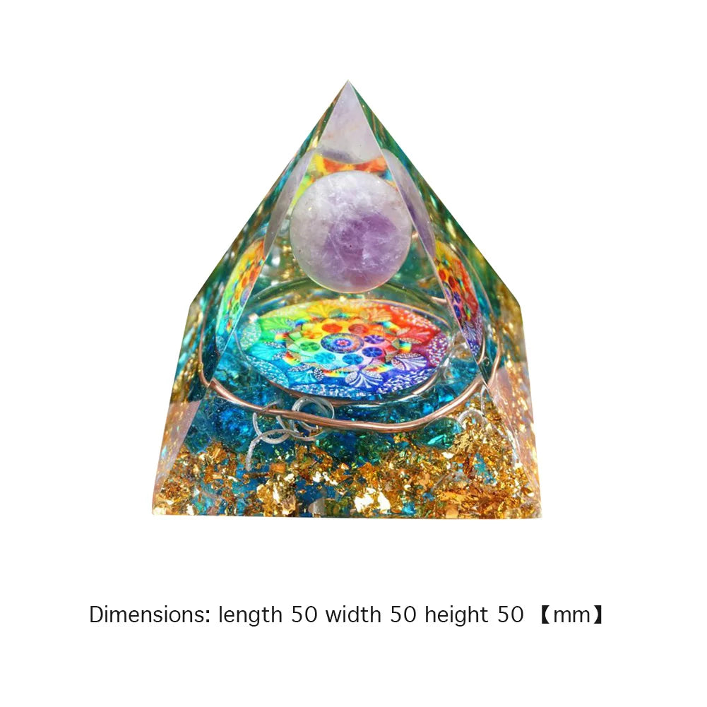 Pirámide de energía de orgonita con piedras preciosas naturales: sanación con cristales, herramienta para chakras, protección de cobre, antirradiación y CEM. El regalo espiritual perfecto.