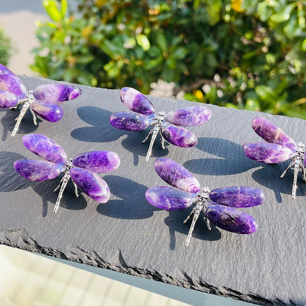 Dream Amethyst Dragonfly Ornament – 5.5–6.0cm (2.2–2.4") Handcrafted Crystal Insect Decor, Unique Spiritual Gift