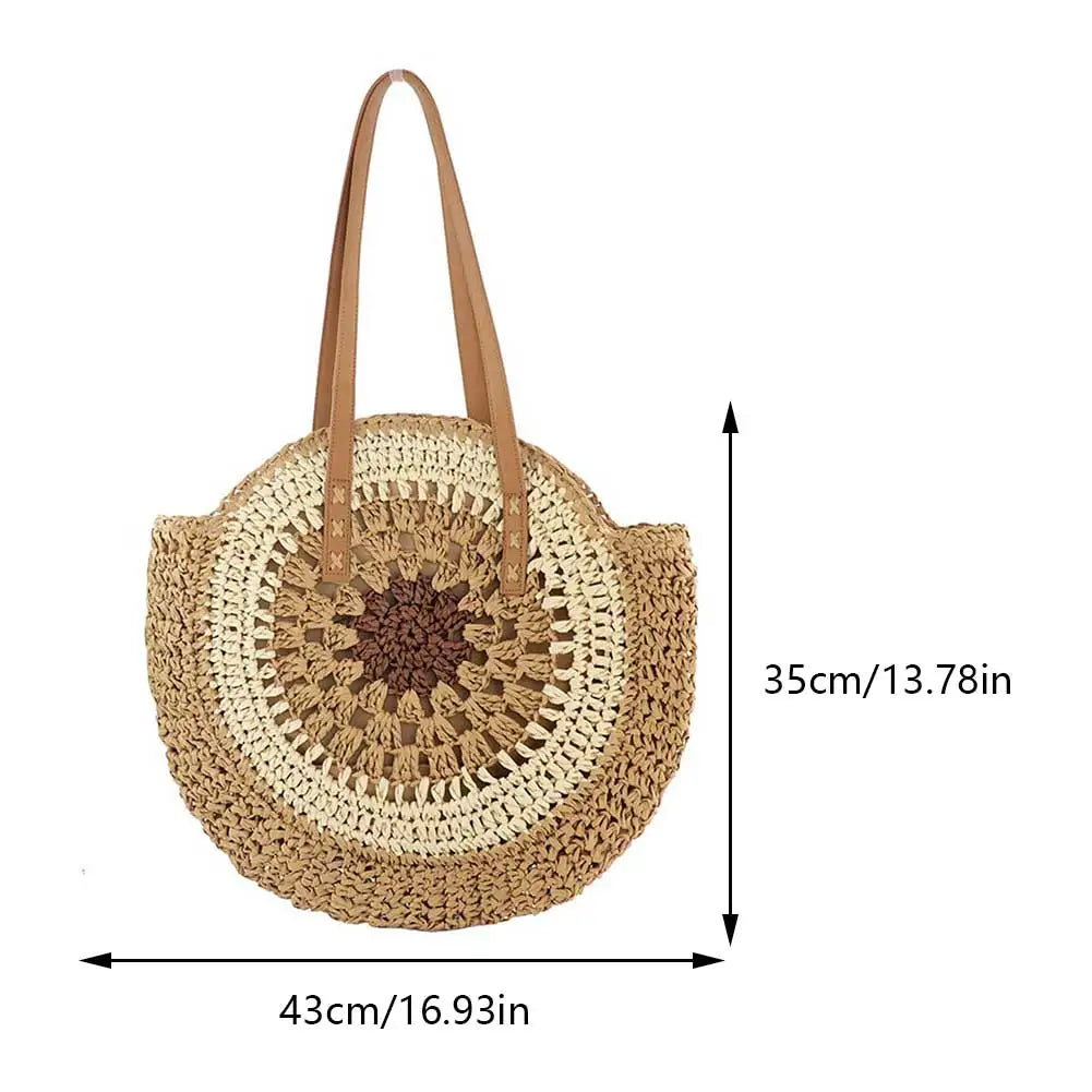 Bolso de playa bohemio de paja para mujer: un bolso con un toque de color para viajes y días de playa.