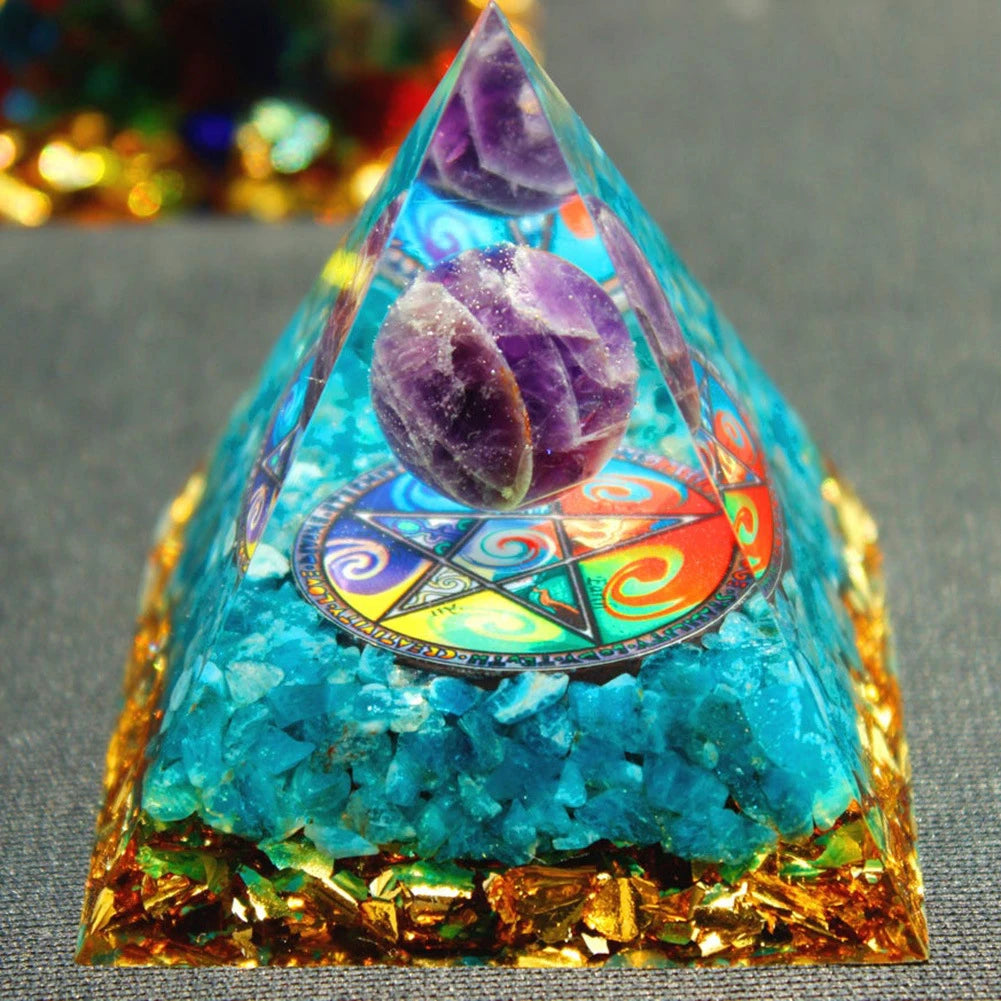 Pirámide de energía de orgonita con piedras preciosas naturales: sanación con cristales, herramienta para chakras, protección de cobre, antirradiación y CEM. El regalo espiritual perfecto.