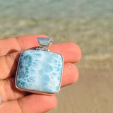 Larimar Square Pendant – AAA Dominican Larimar, 925 Sterling Silver