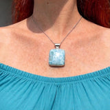 Larimar Square Pendant – AAA Dominican Larimar, 925 Sterling Silver