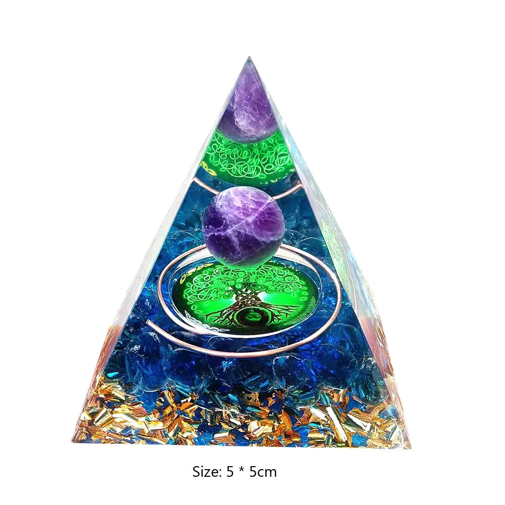 Pirámide de energía de orgonita con piedras preciosas naturales: sanación con cristales, herramienta para chakras, protección de cobre, antirradiación y CEM. El regalo espiritual perfecto.